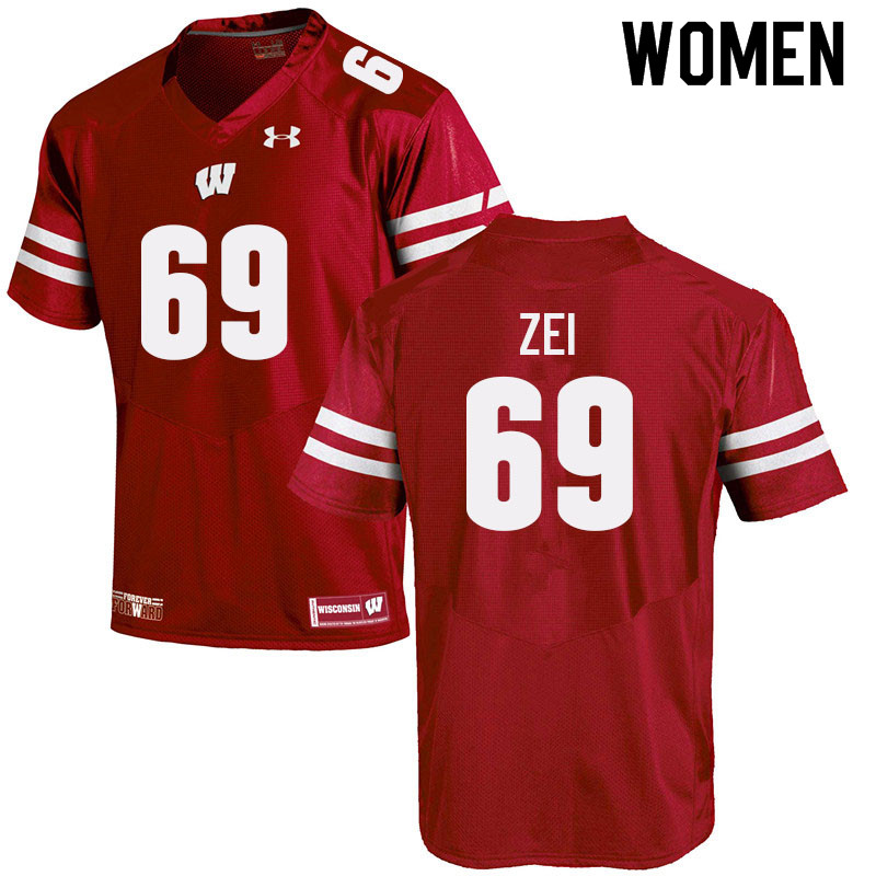 Wisconsin Badgers Women's #69 Zach Zei NCAA Under Armour Authentic Red College Stitched Football Jersey TO40V54EB